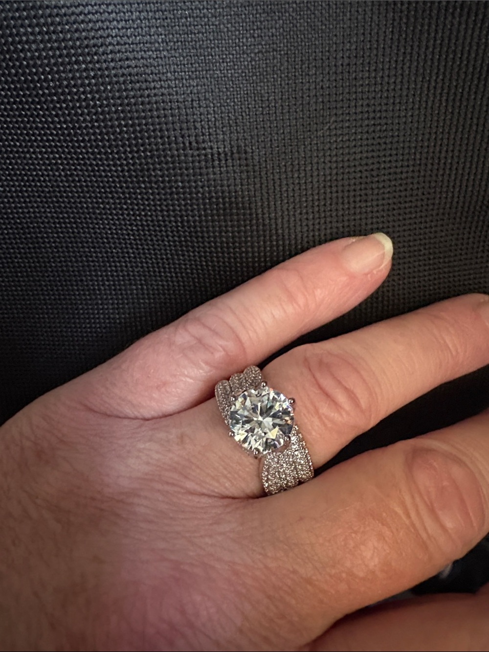 Silver Round-Cut Cubic Zirconia 5 carat center stone Engagement Ring